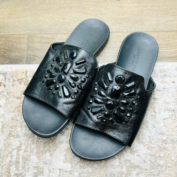 Kenneth Cole Black Stone Embellished Sandals/Slides Size 8 - Picture 1 of 10
